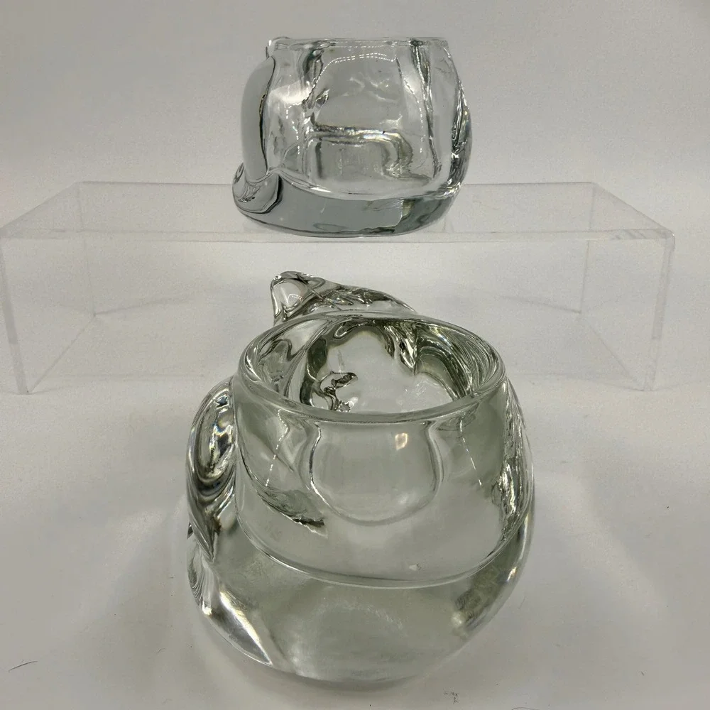 Vintage Indiana Glass Clear Cat Votive Candle Holders Pair